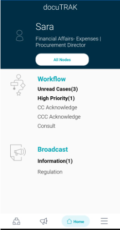 docuTRAK Home Page Mobile App Correspondence system